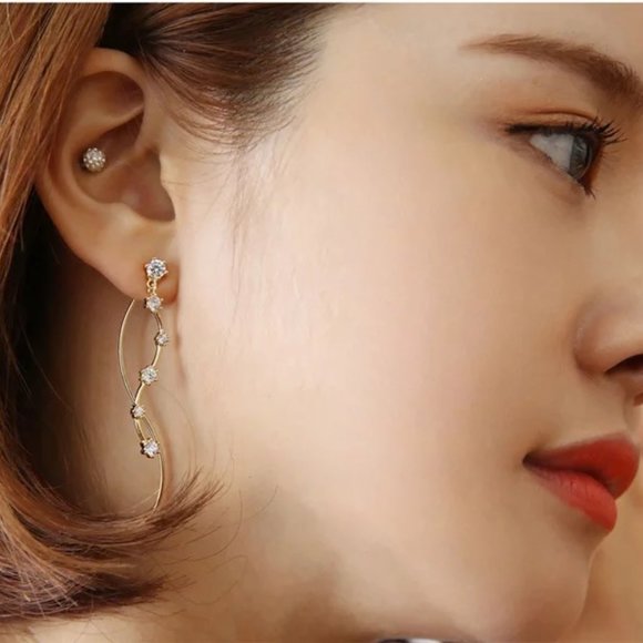 14k Gold Diamonds Swirl Drop Earrings Sterling Silver - Picture 3 of 10